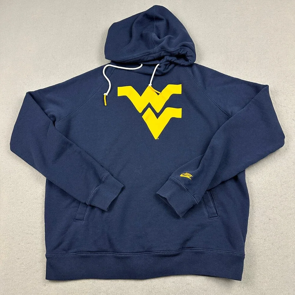 West Virginia Mountaineers Hoodie Men Large Blue Nike NCAA Pullover Sweatshirt